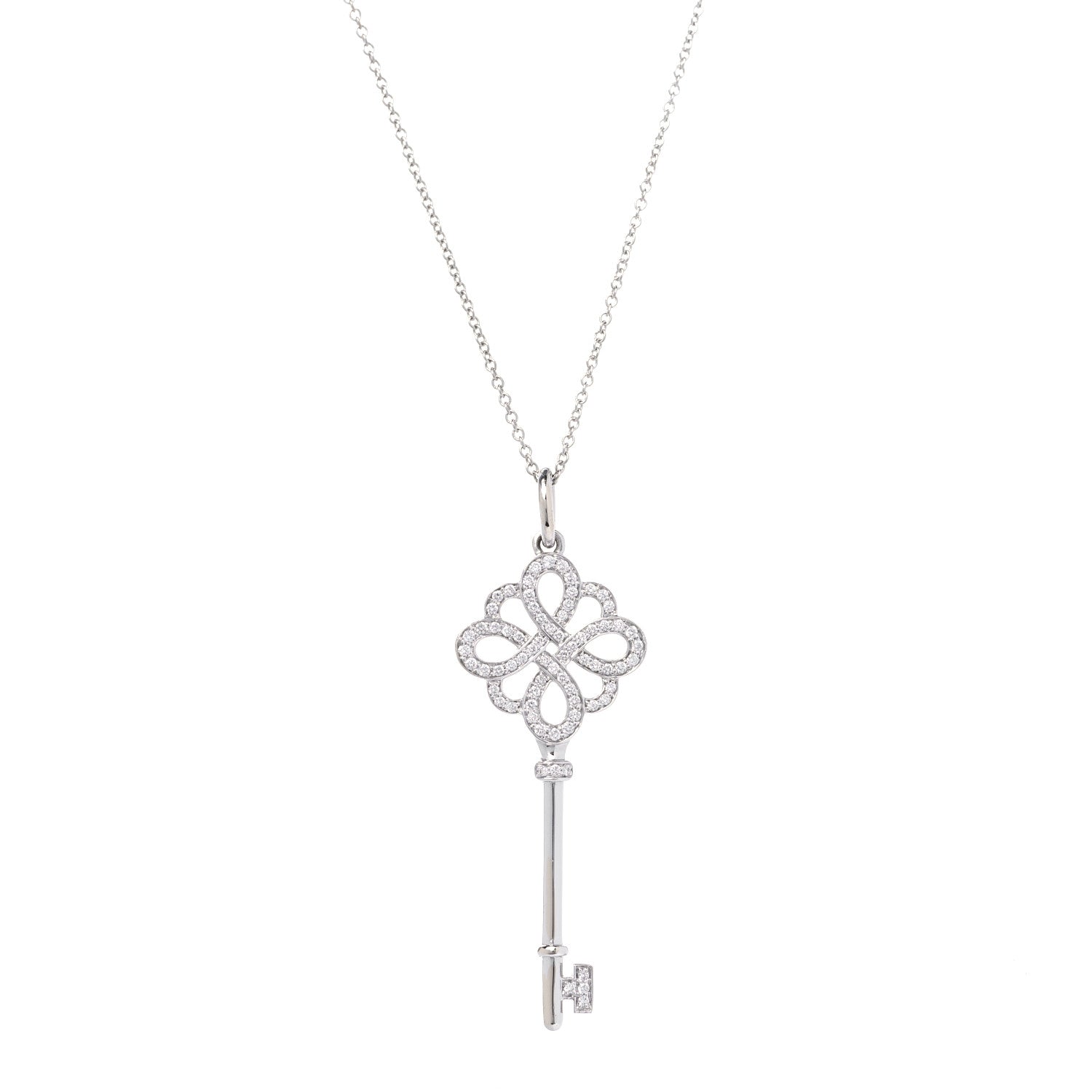 Tiffany 18K White Gold Diamond Knot Key Pendant Necklace 1 of 6