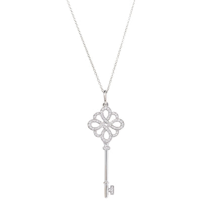 Tiffany 18K White Gold Diamond Knot Key Pendant Necklace 1 of 6