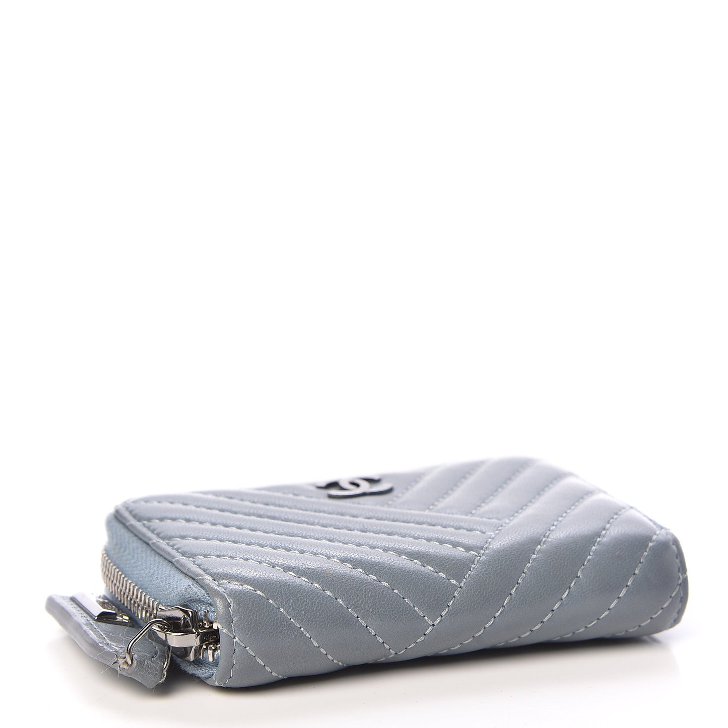 Lambskin Quilted CC Crossing Zip Around Coin Purse Light Blue