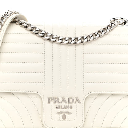Prada Soft Calfskin Impunture Diagramme Large Chain Flap Shoulder Bag White 7 of 10