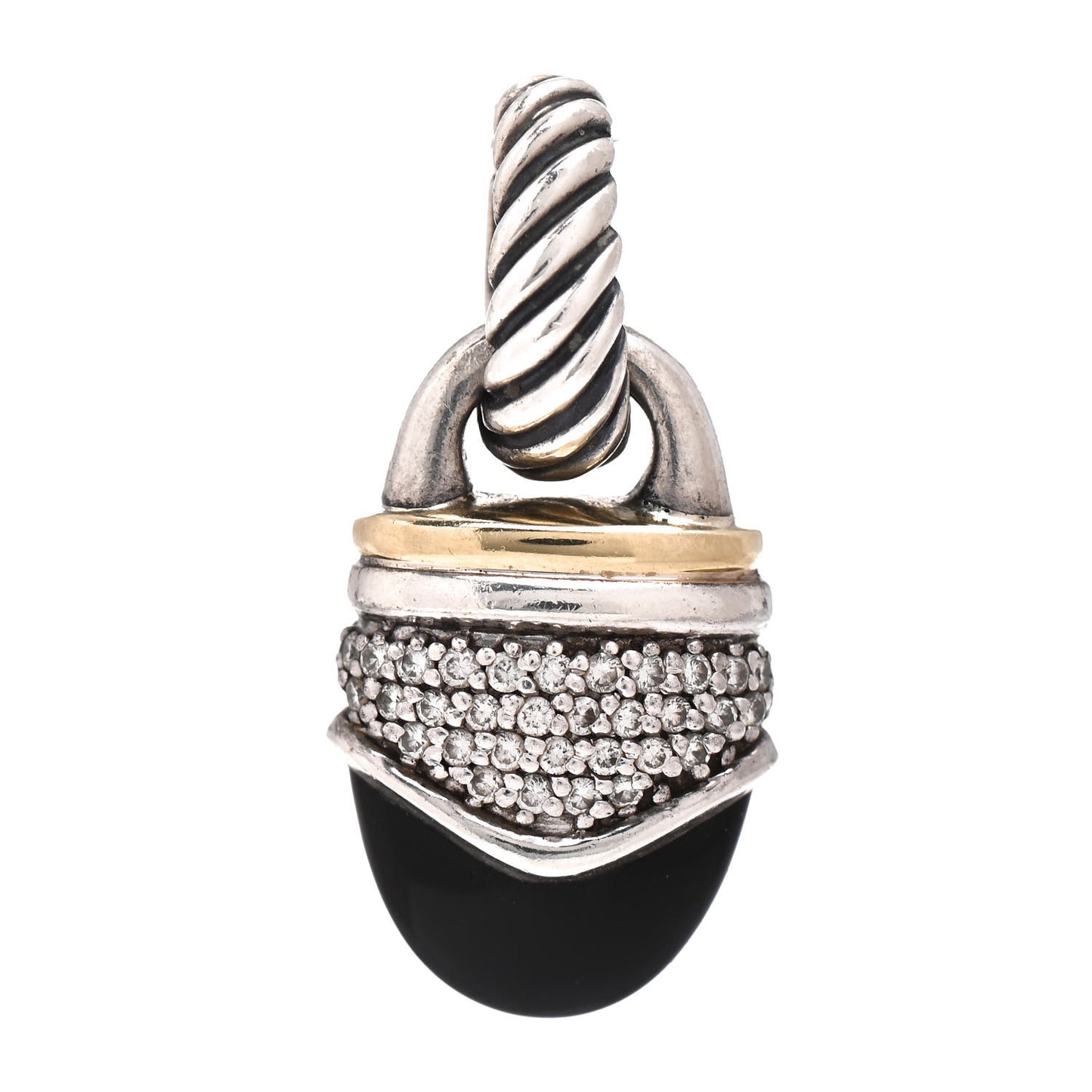 Sterling Silver 18K Yellow Gold Diamond Black Onyx Acorn Pendant