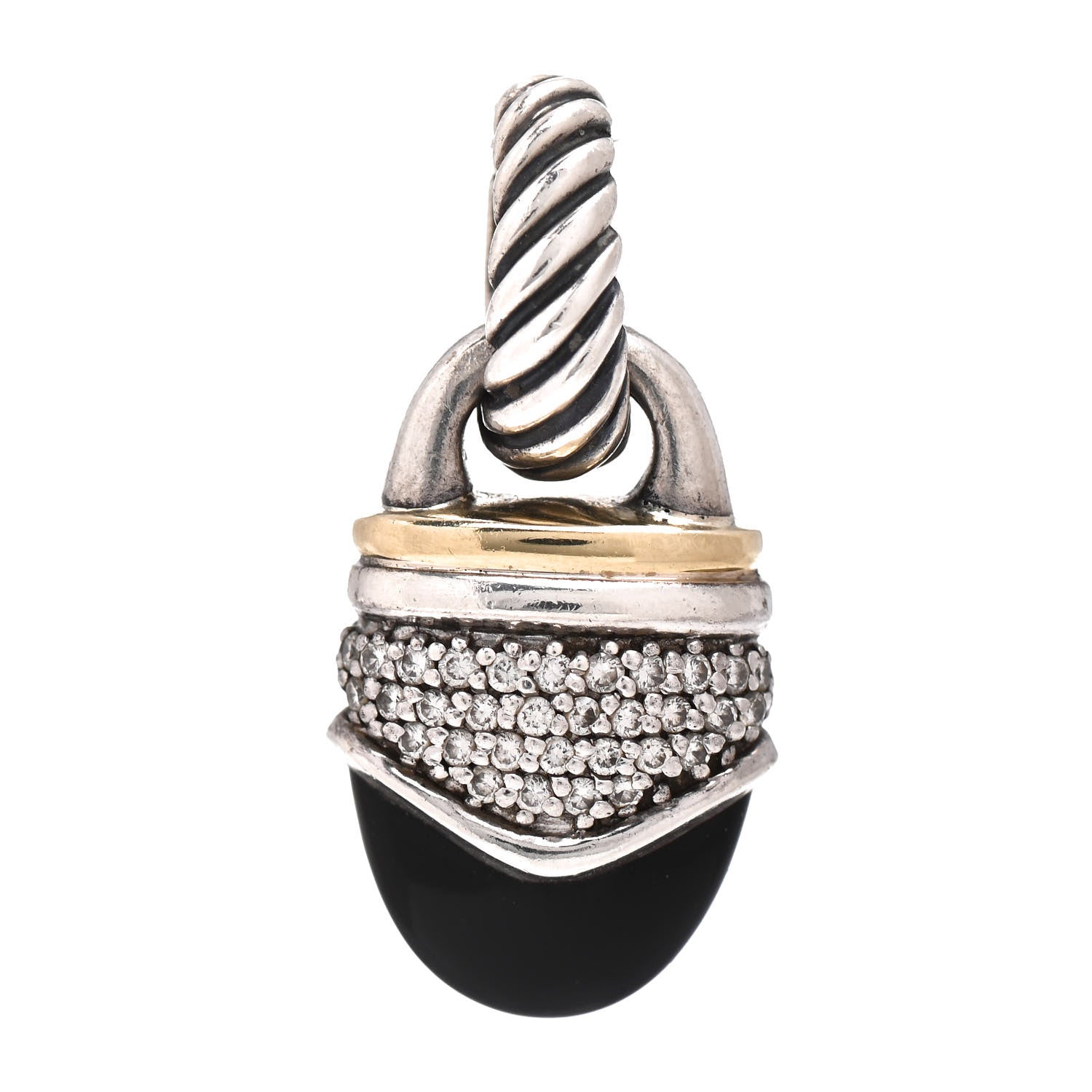 David Yurman Sterling Silver 18K Yellow Gold Diamond Black Onyx Acorn Pendant 1 of 3