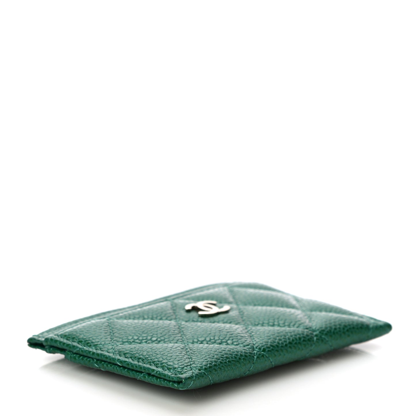 Metallic Caviar Quilted Card Holder Green