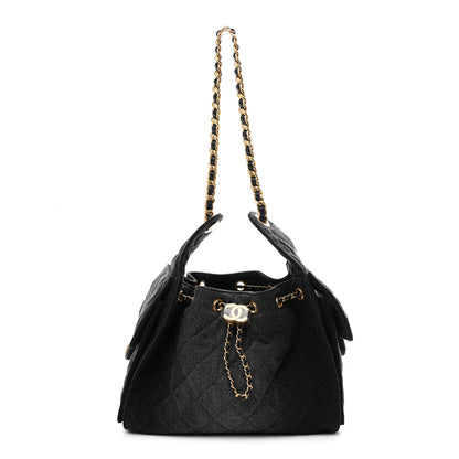 Chanel Washed Denim Quilted Small Chanel 25 Handbag Black 1 of 9