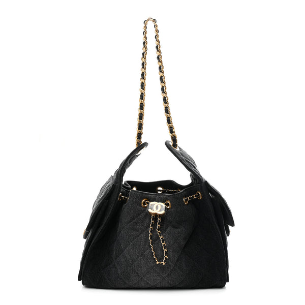 Chanel Washed Denim Quilted Small Chanel 25 Handbag Black 1844933