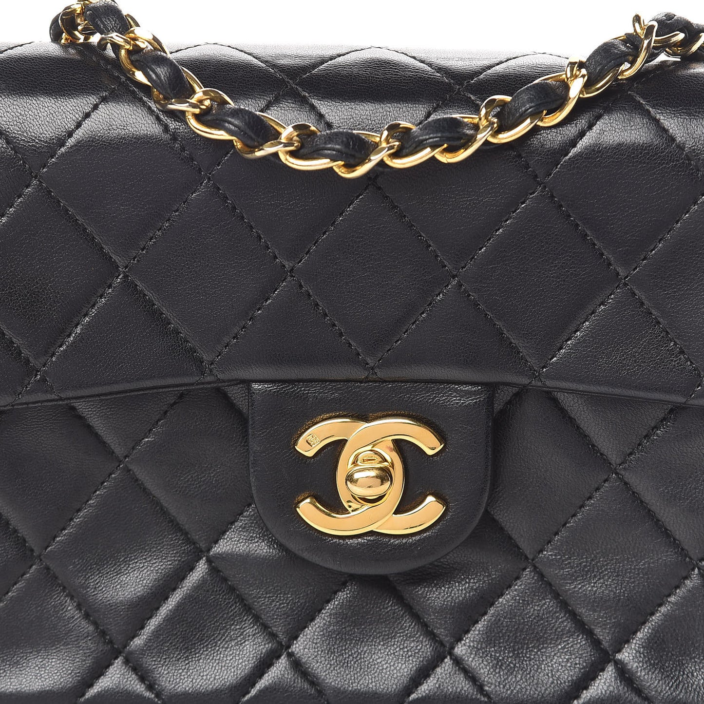 Lambskin Quilted Mini Square Flap Black