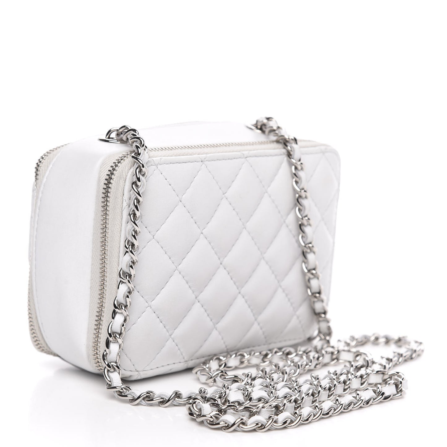 Lambskin Quilted Small Pocket Box Camera Case White