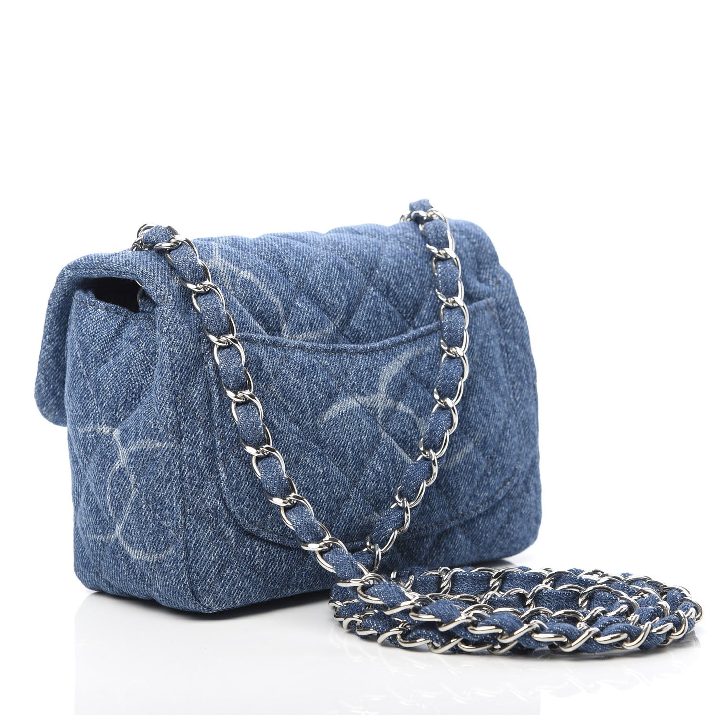 Denim CC Quilted Mini Square Flap Blue