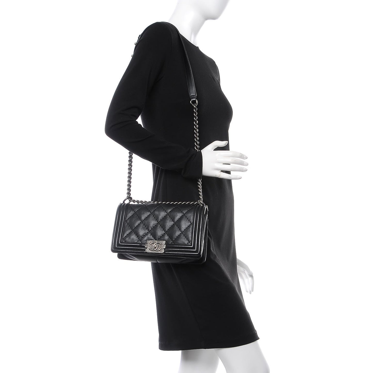 Calfskin Double Stitch Medium Boy Flap Black