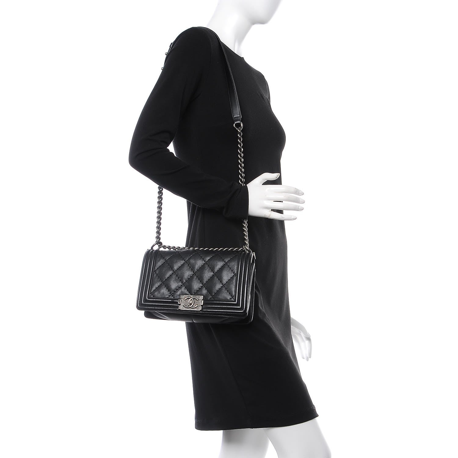 Chanel Calfskin Double Stitch Medium Boy Flap Black 2 of 9