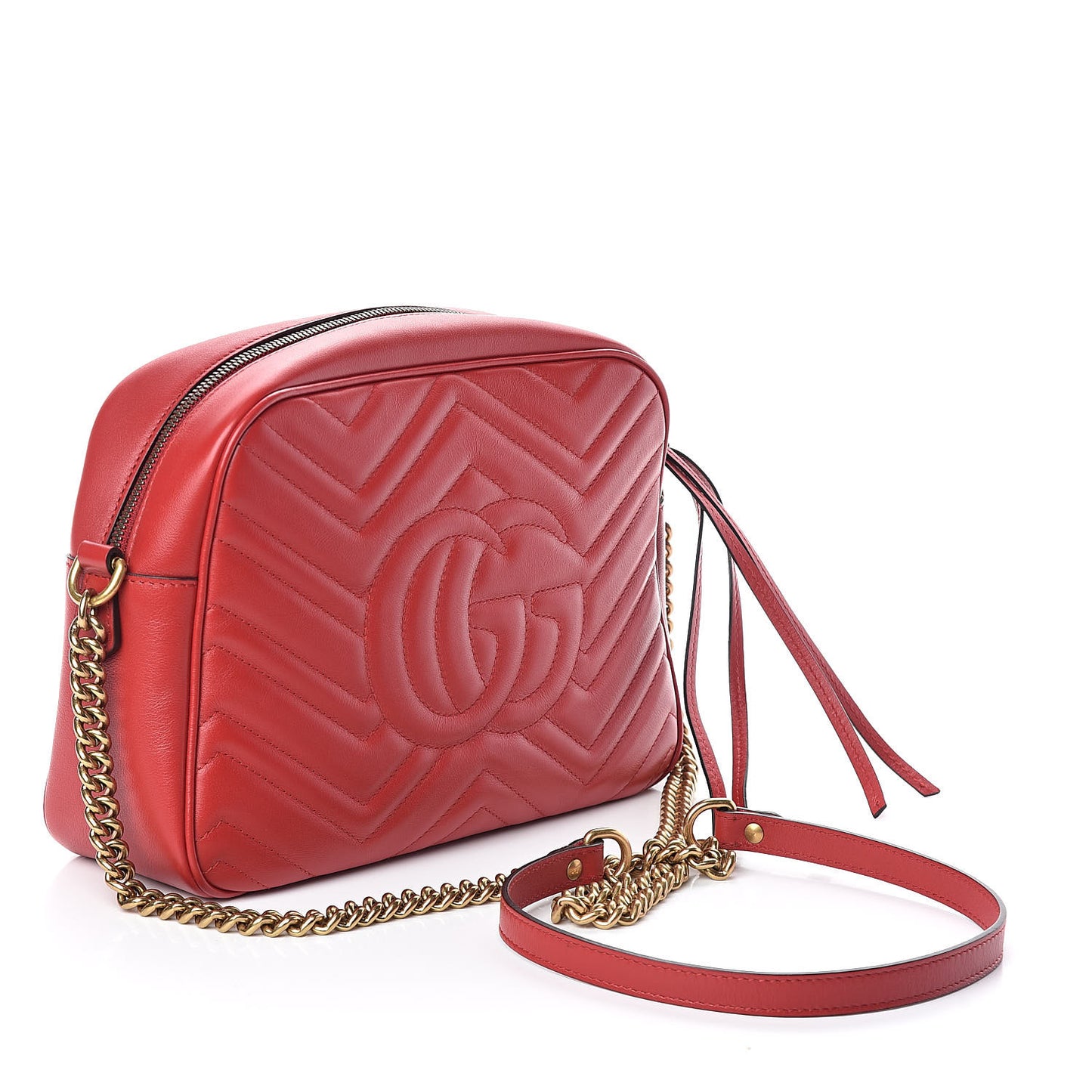 Calfskin Matelasse Medium GG Marmont Chain Shoulder Bag Hibiscus Red
