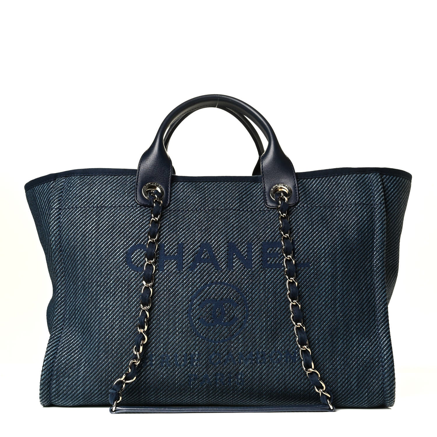 Chanel Mixed Fibers Calfskin Medium Deauville Tote Navy Blue 1 of 8