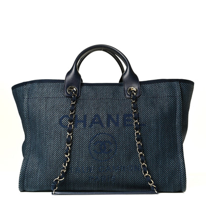 Chanel Mixed Fibers Calfskin Medium Deauville Tote Navy Blue 1 of 8