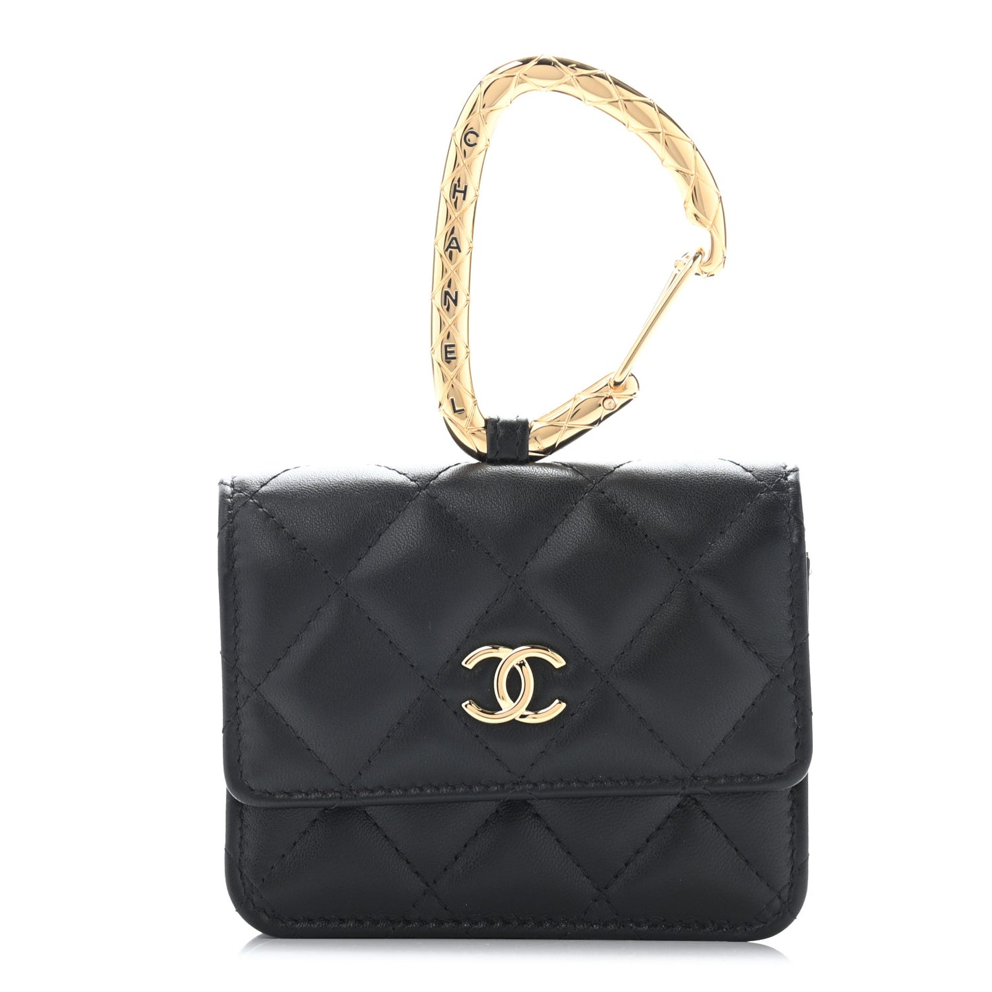 Lambskin Quilted CC Hook Card Holder Black