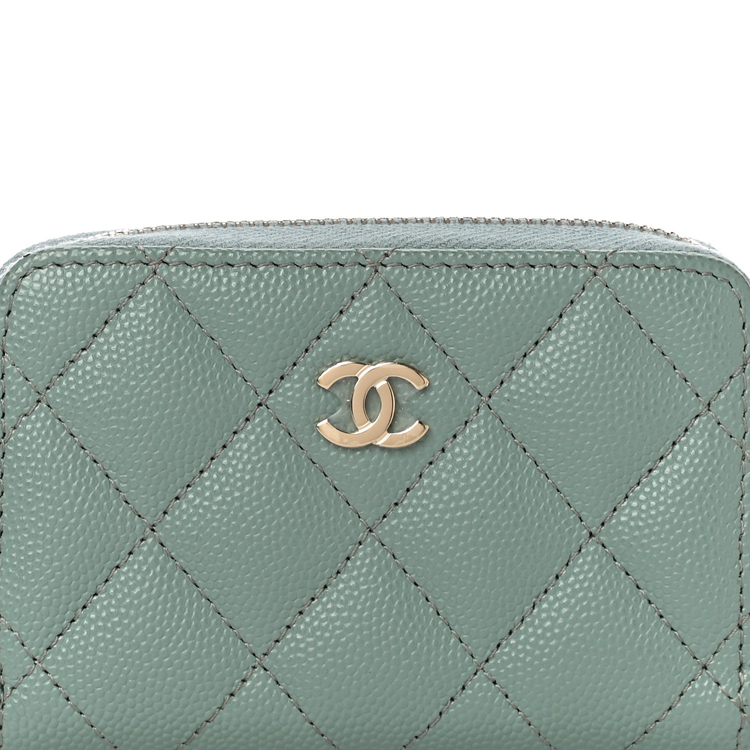 Chanel Caviar Quilted Zip Around Coin Purse Wallet Dark Green 10 of 11