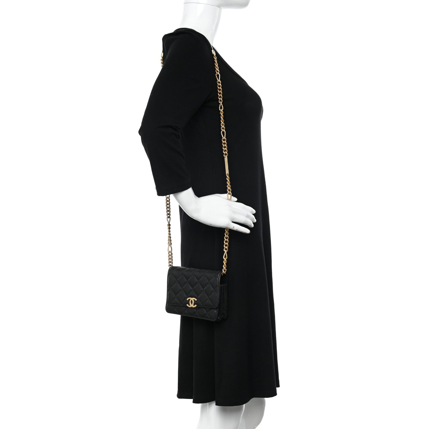Caviar Quilted Mini Bracelet On Chain Wallet On Chain WOC Black
