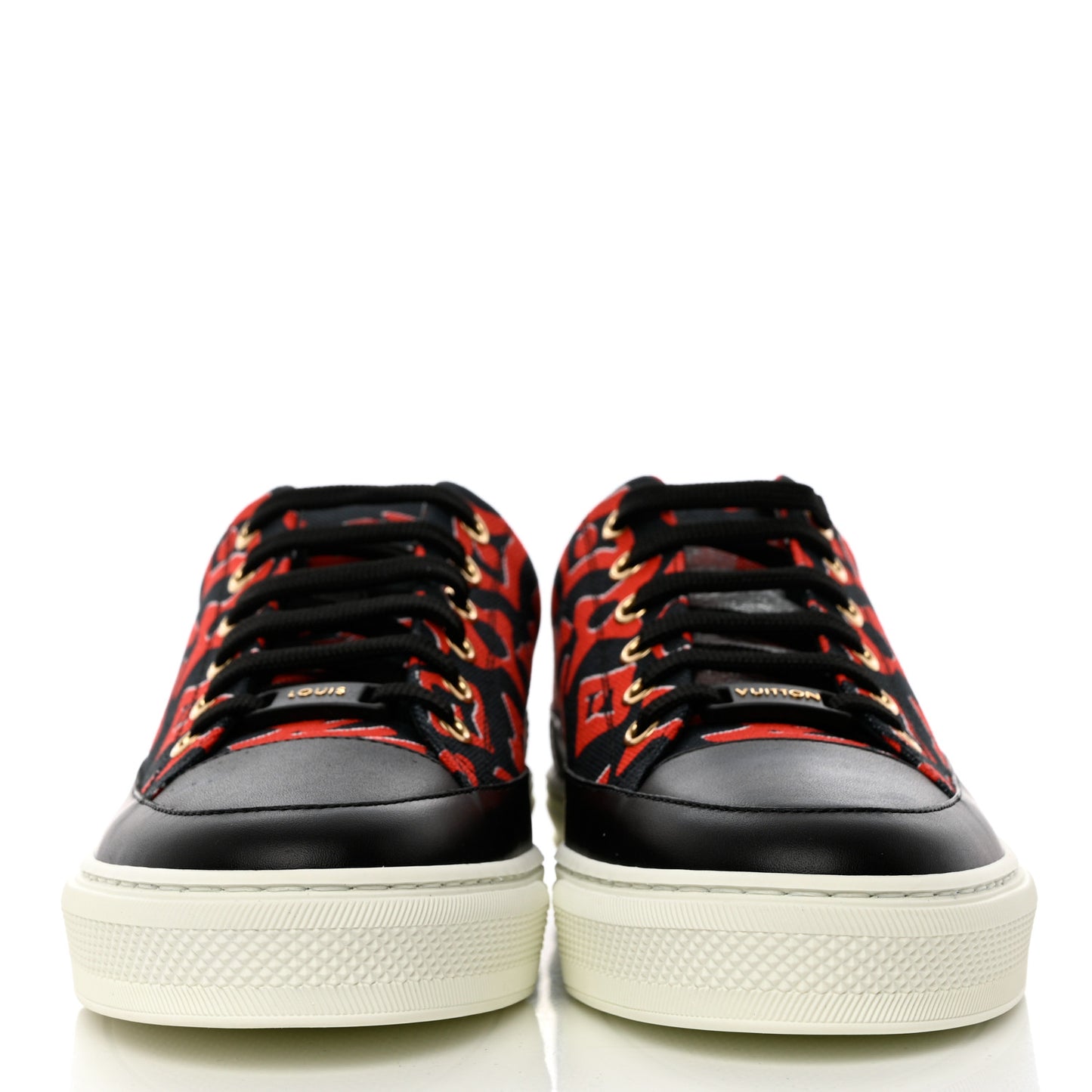 X UF Calfskin Tufted Monogram Stellar Sneakers 37.5 Black Red