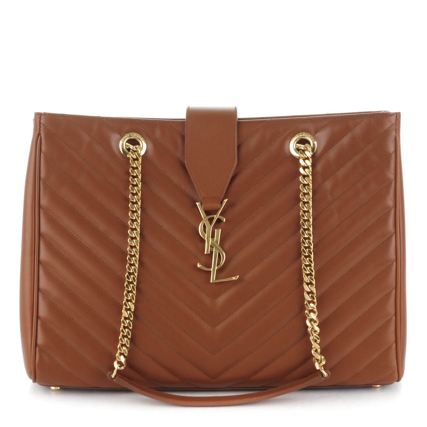 Smooth Calfskin Matelasse Chevron Large Monogram Shopping Bag Brown