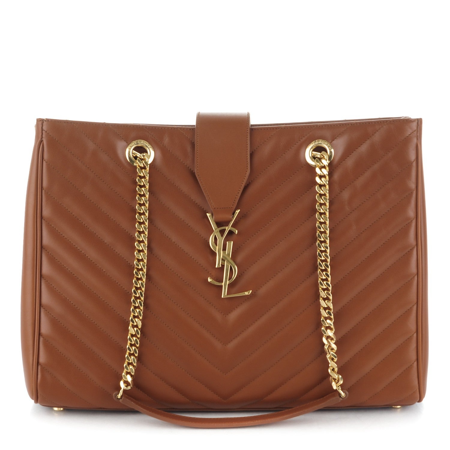 Saint Laurent Smooth Calfskin Matelasse Chevron Large Monogram Shopping Bag Brown 1 of 10