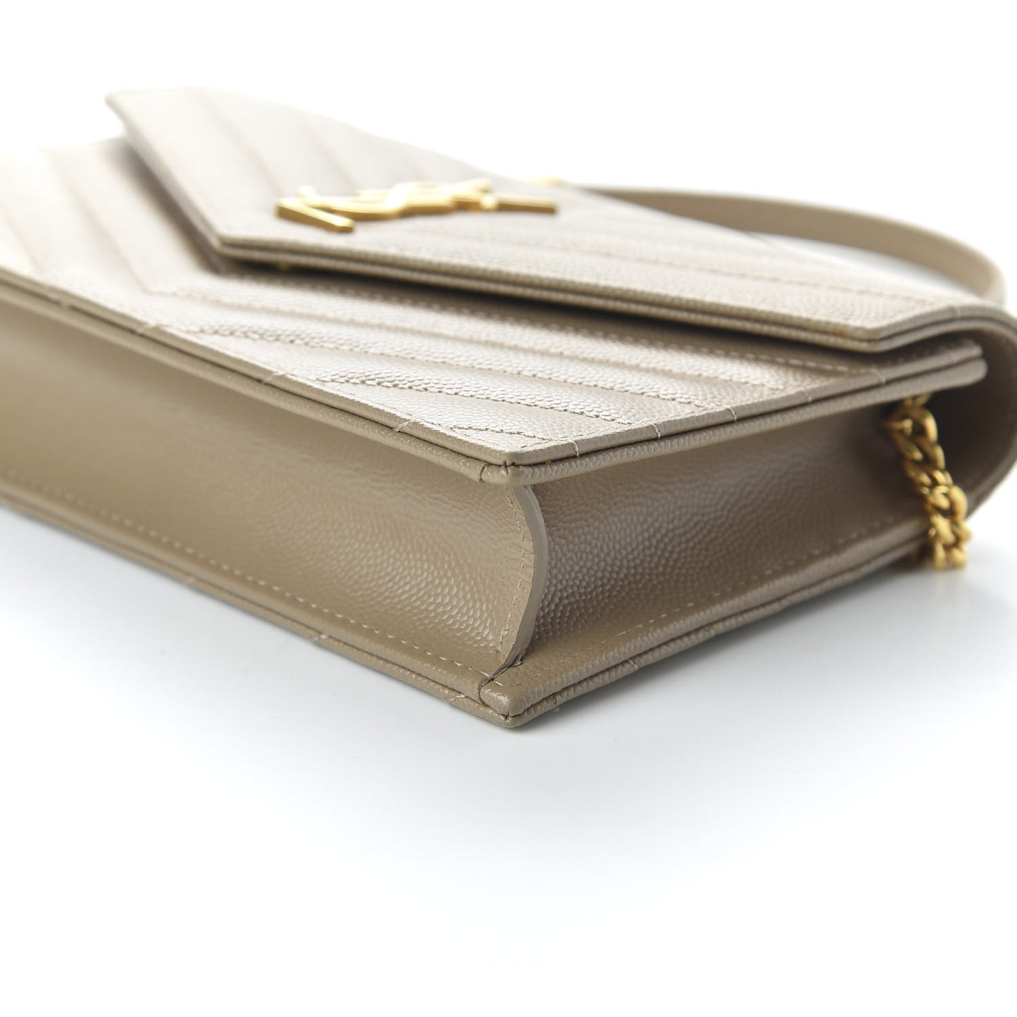 Grain De Poudre Matelasse Chevron Monogram Envelope Chain Wallet Taupe