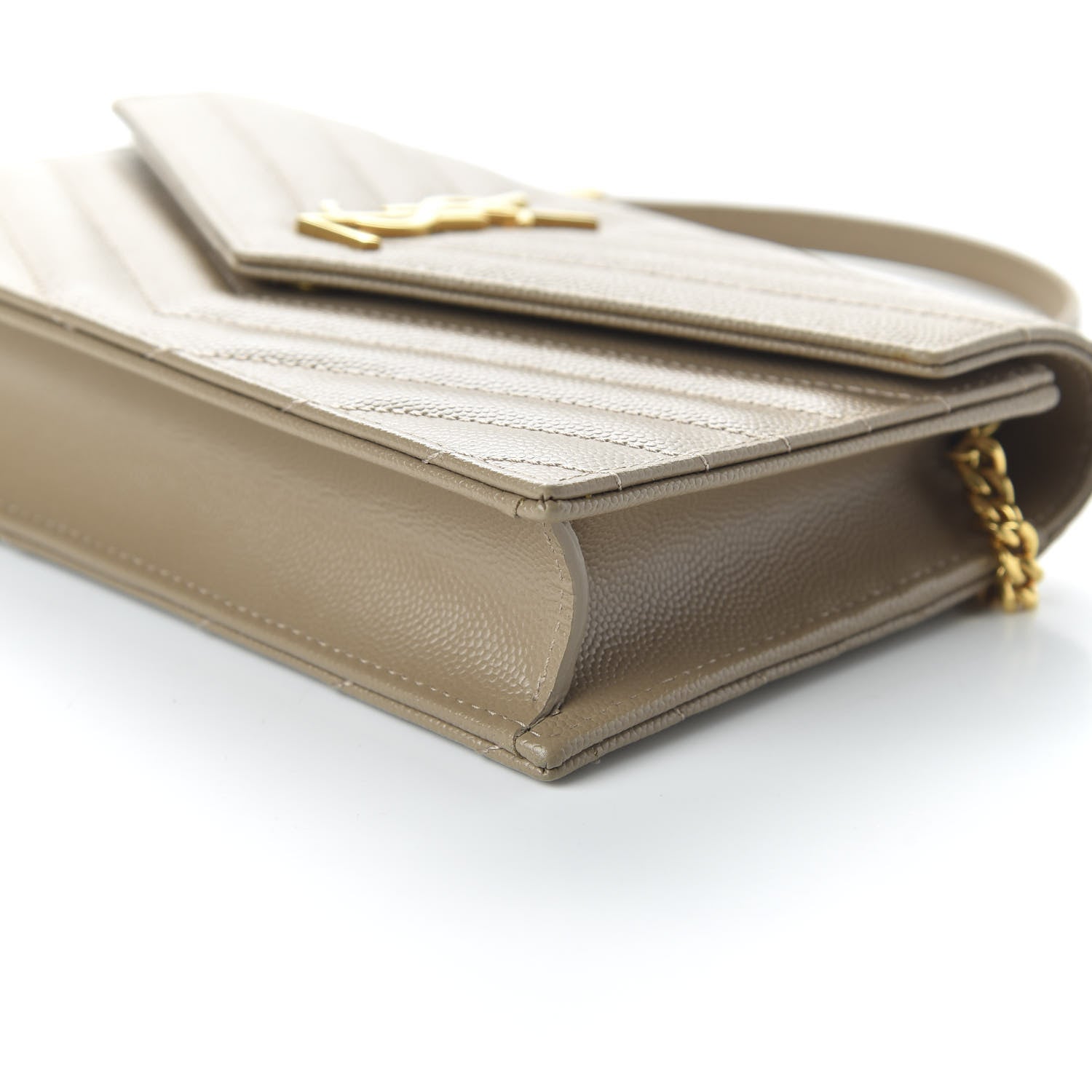 Saint Laurent Grain De Poudre Matelasse Chevron Monogram Envelope Chain Wallet Taupe 7 of 9