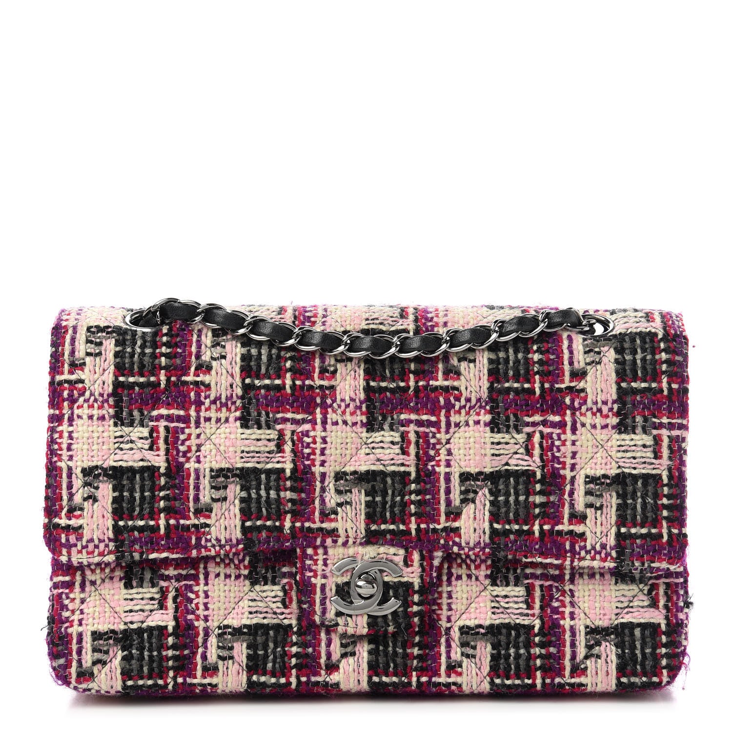 Chanel Tweed Quilted Medium Double Flap Pink Black 1 of 11
