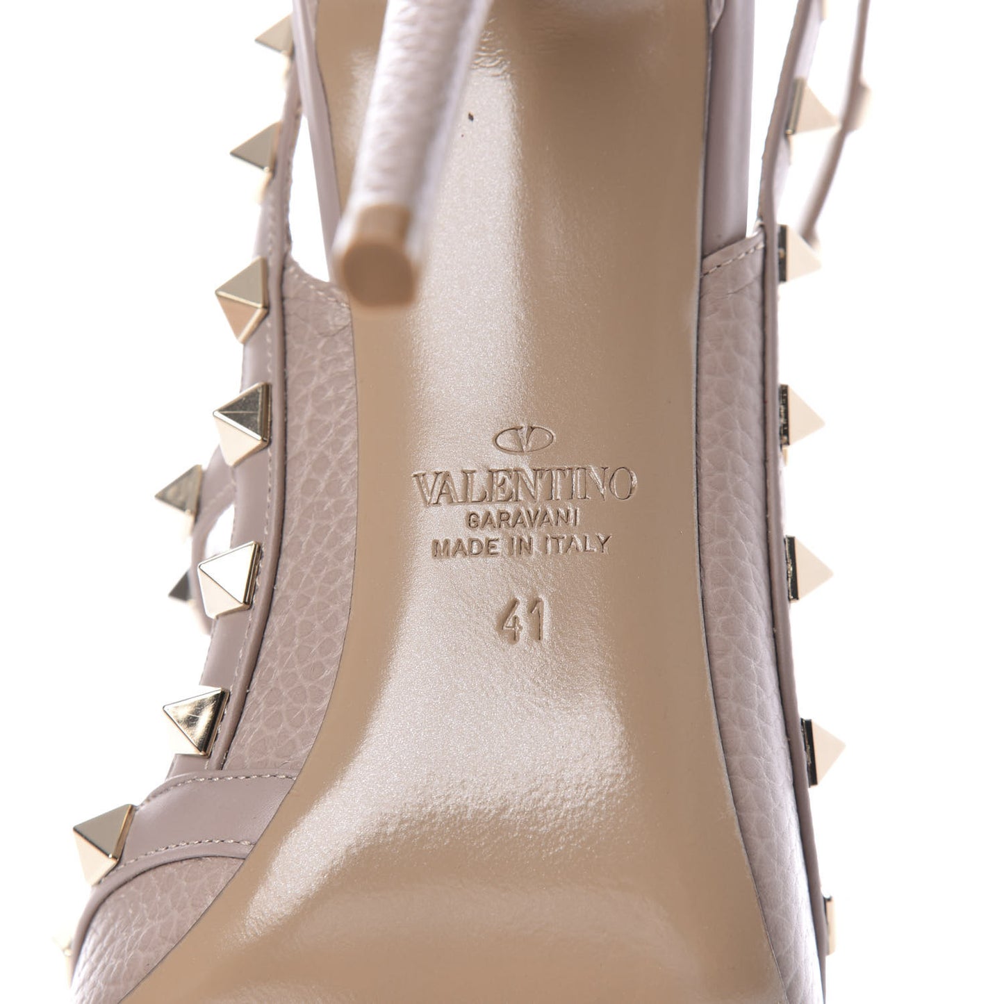Pebbled Calfskin Rockstud Ankle Strap Pumps 41 Poudre