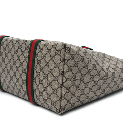 Gucci Tender GG Supreme Monogram Textured Dollar Calfskin Web Tote Beige Ebony New Acero 10 of 11