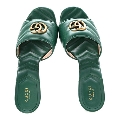 Gucci Nappa Matelasse GG Marmont 75mm Slide Sandals 41 Emerald 2 of 9