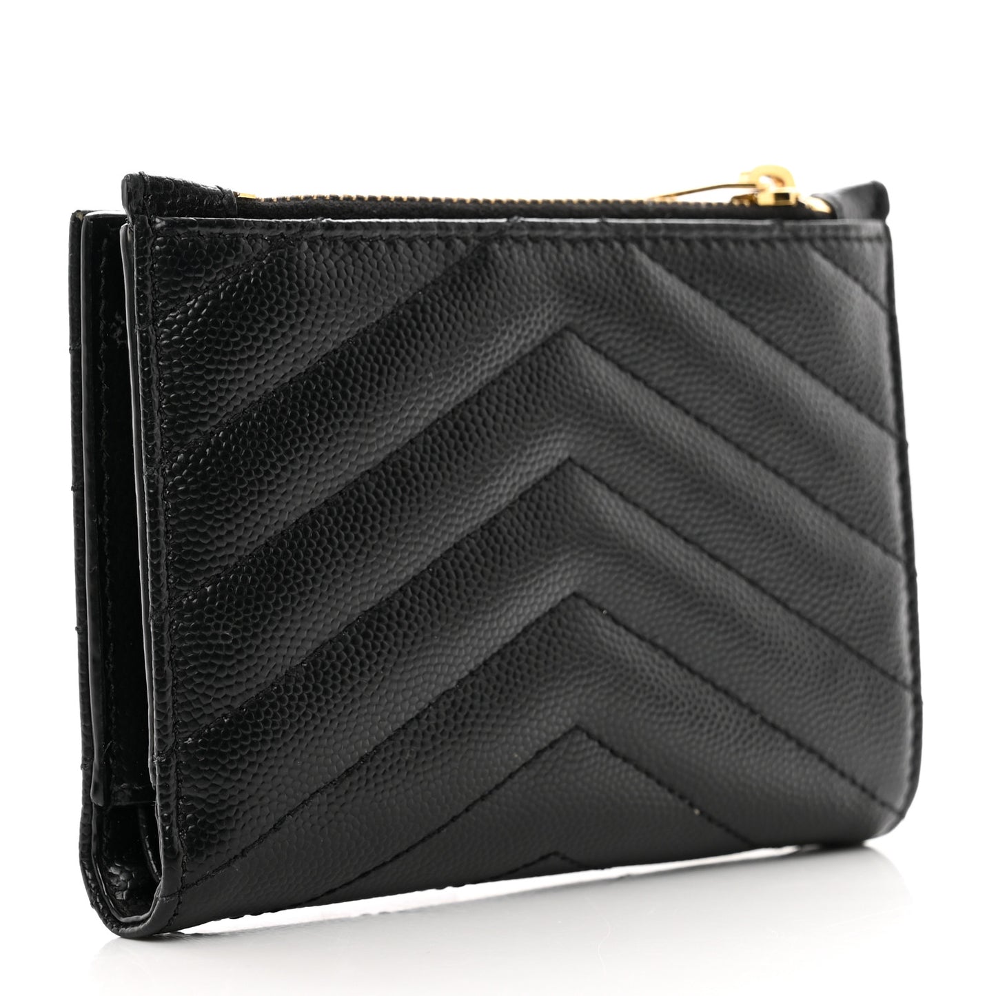 Grain De Poudre Matelasse Chevron Monogram Zipped Two-Part Wallet Black