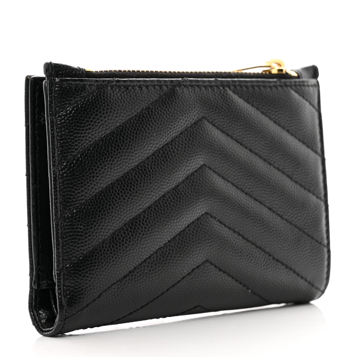 Saint Laurent Grain De Poudre Matelasse Chevron Monogram Zipped Two-Part Wallet Black 3 of 7