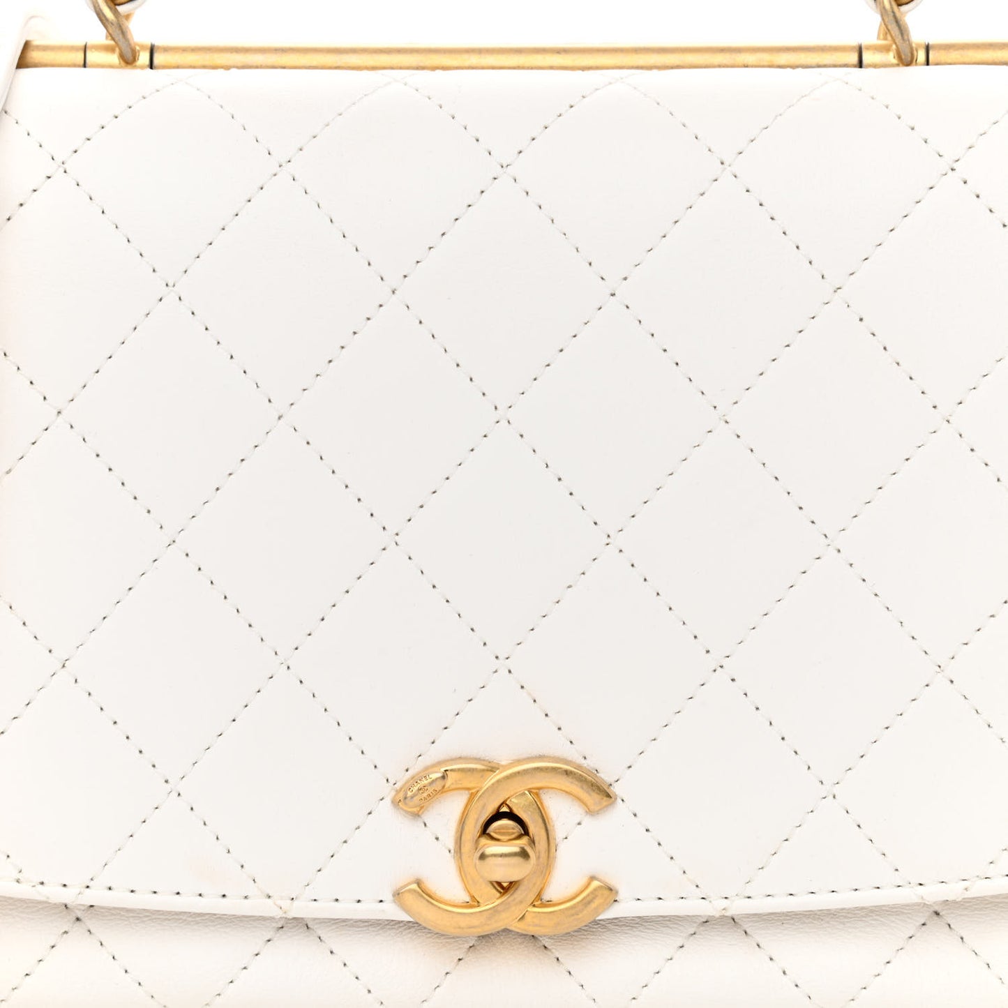 Lambskin Quilted La Parisienne Top Handle Flap White