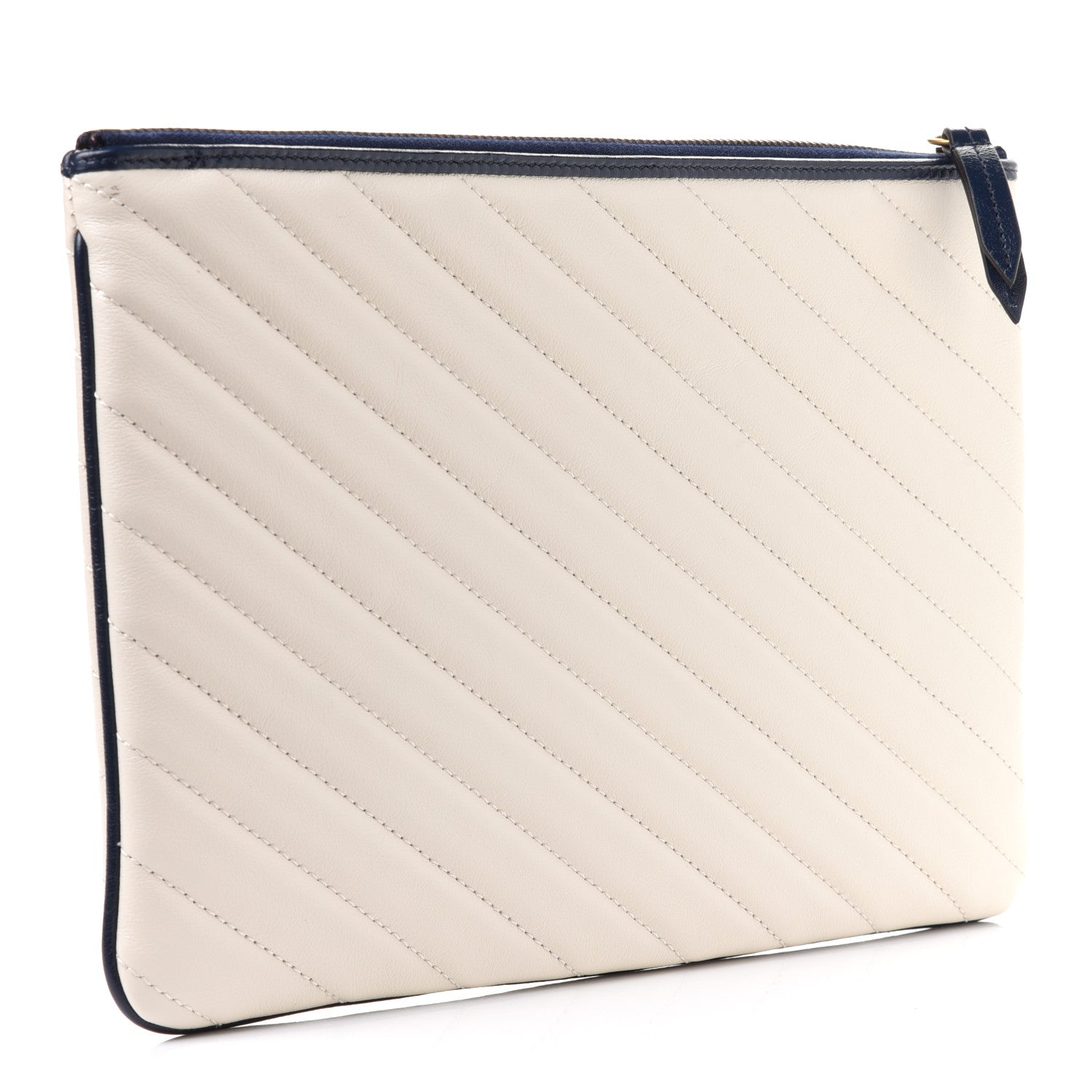 Gucci Vintage Effect Calfskin Matelasse Diagonal Torchon GG Marmont Zip Pouch Mystic White Blue Agata 3 of 8