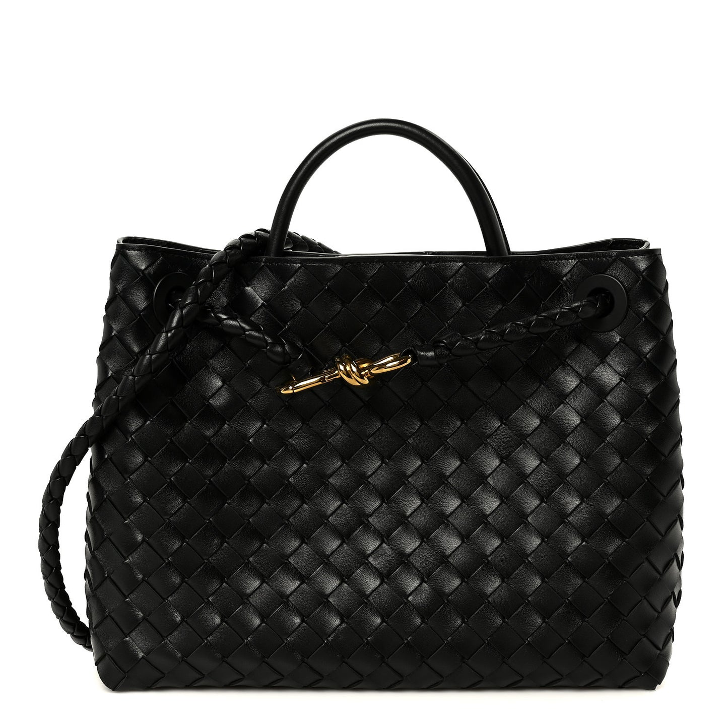 Nappa Intrecciato Medium Andiamo Shoulder Bag Black