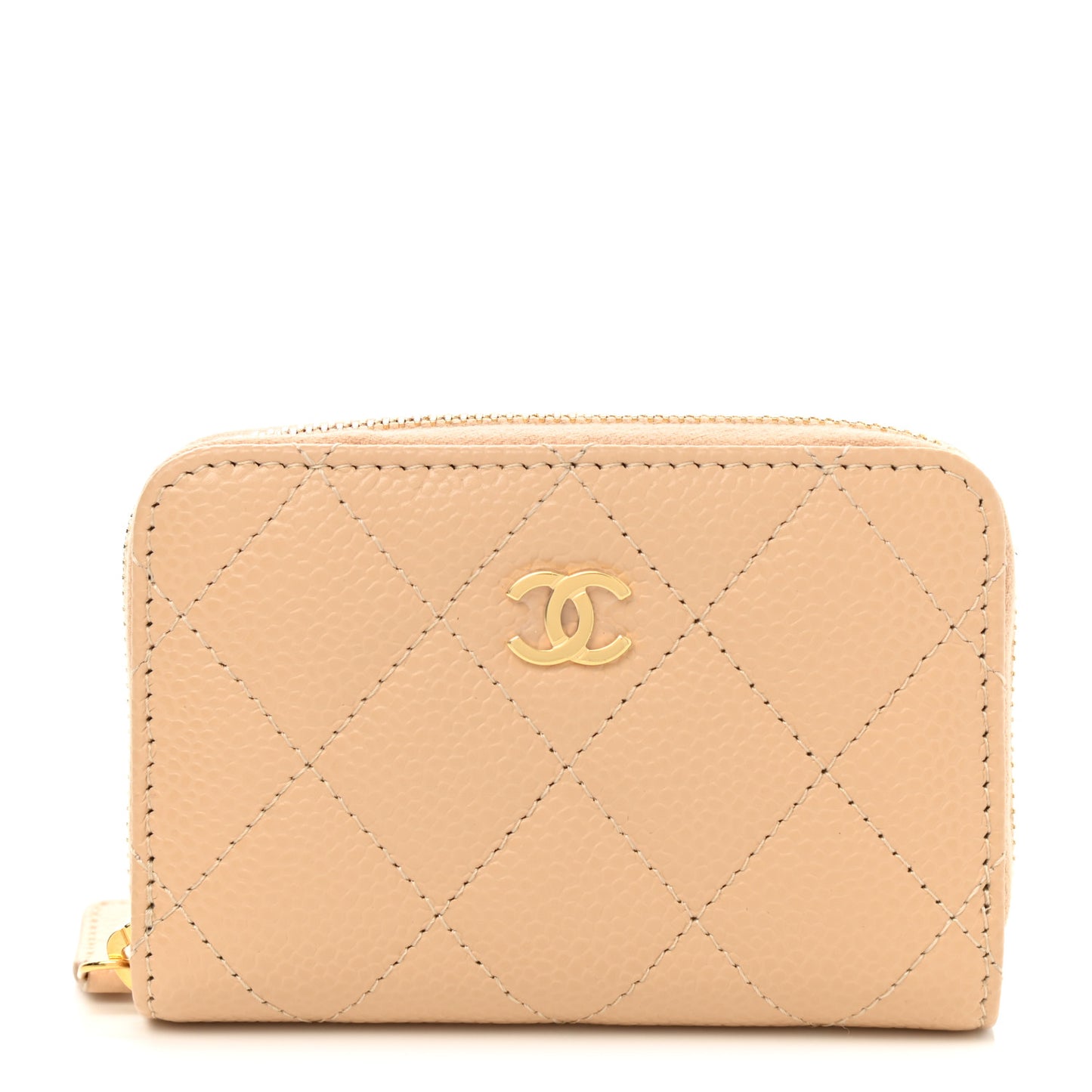 Caviar Quilted Zip Around Coin Purse Beige