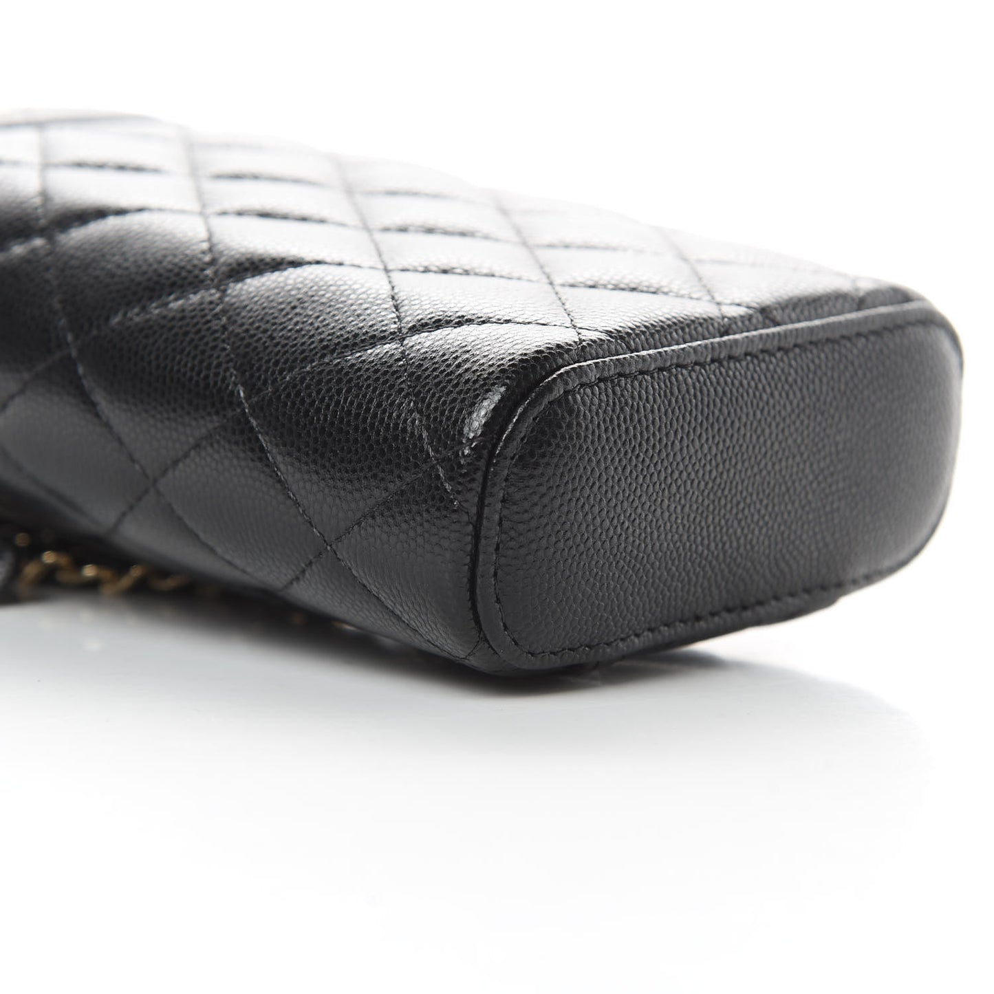 Caviar Quilted Phone Holder With Chain Black
