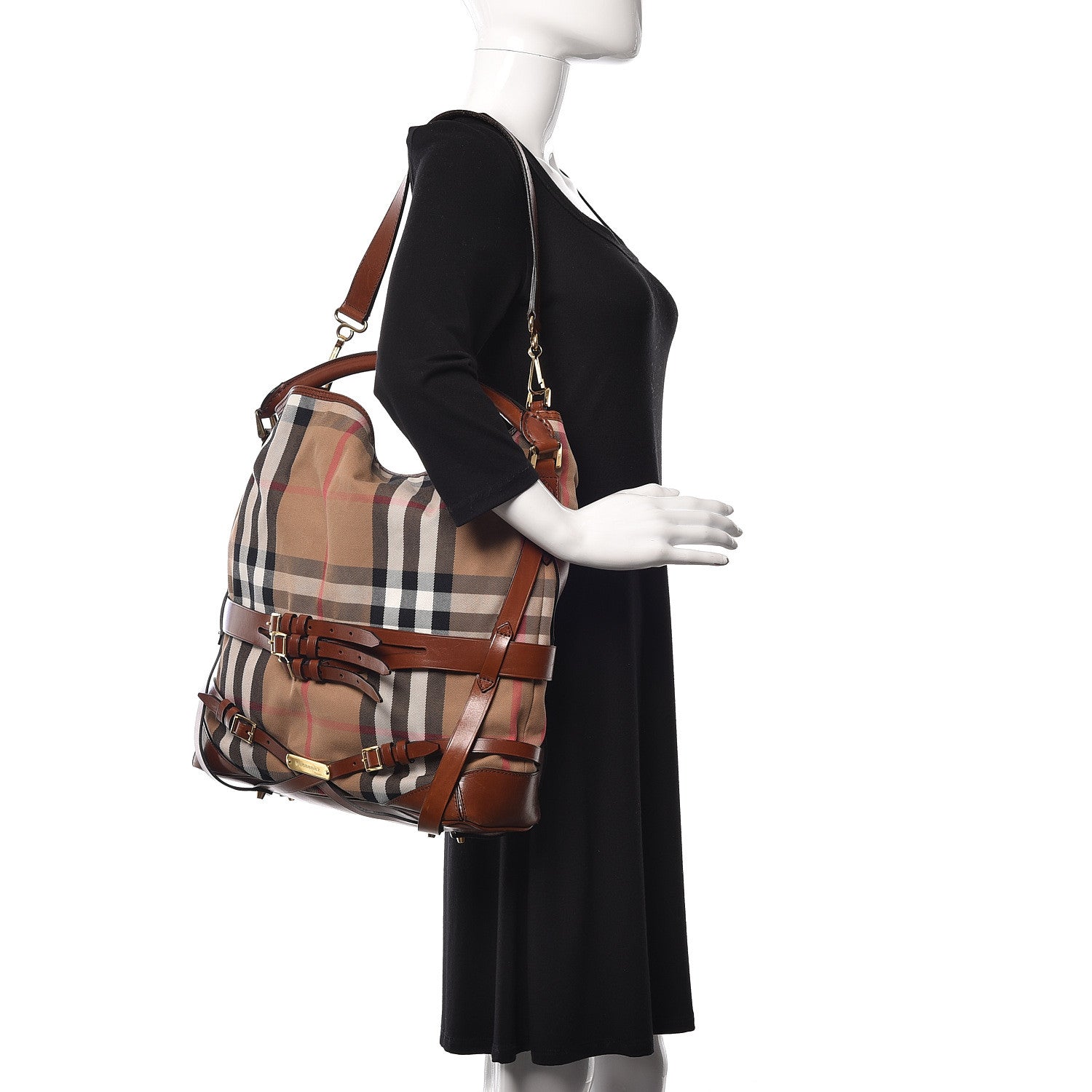 Burberry House Check Bridle Calfskin Medium Gosford Hobo Dark Tan 2 of 18