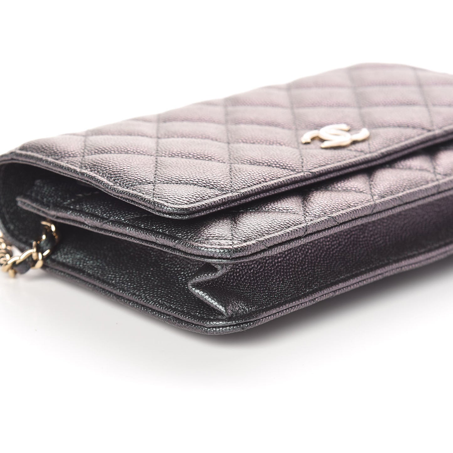 Iridescent Caviar Quilted Wallet On Chain WOC Black
