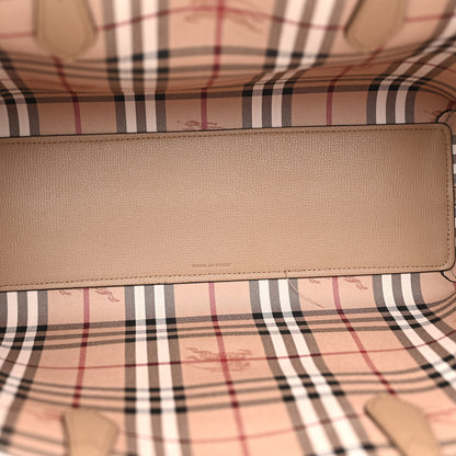 Burberry Grainy Calfskin Haymarket Check Medium Reversible Tote Camel 8 of 16