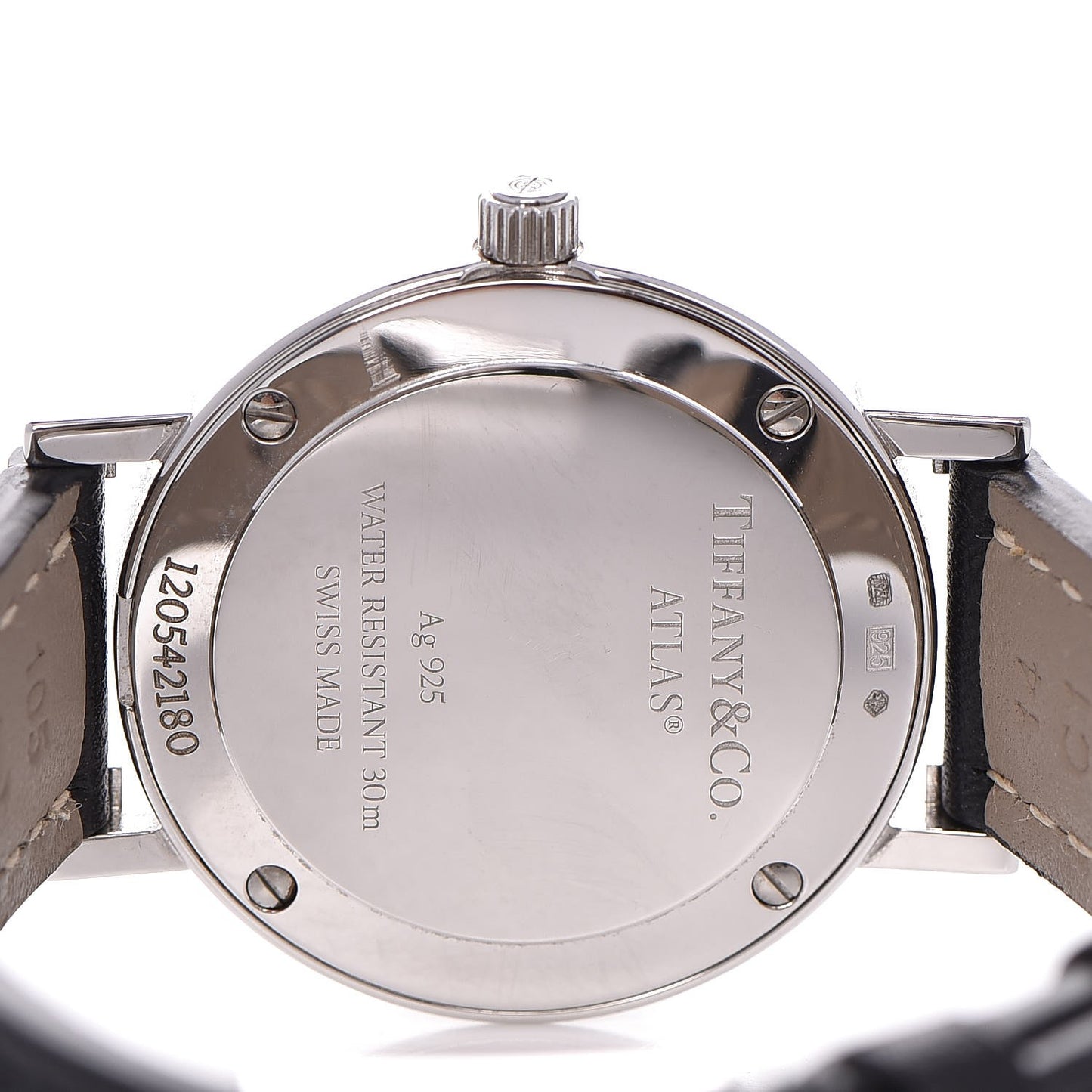 Sterling Silver Calfskin 29mm Atlas Quartz Watch Black