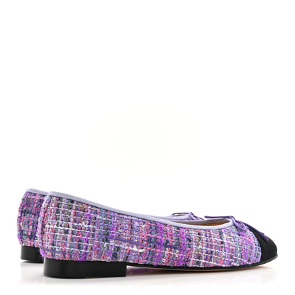 Chanel Tweed Grosgrain Cap Toe Ballerina Flats 38.5 Purple Black 4 of 10