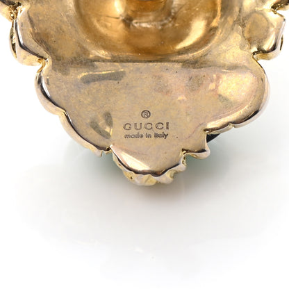 Gucci Crystal Lion Head Clip On Earrings Aged Gold Green 4 of 4