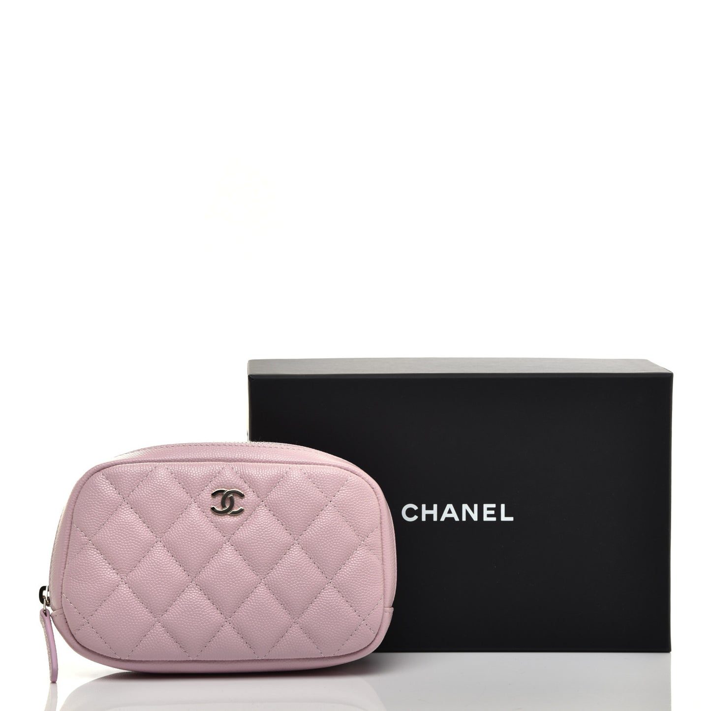 Caviar Quilted Small Curvy Pouch Cosmetic Case Light Pink