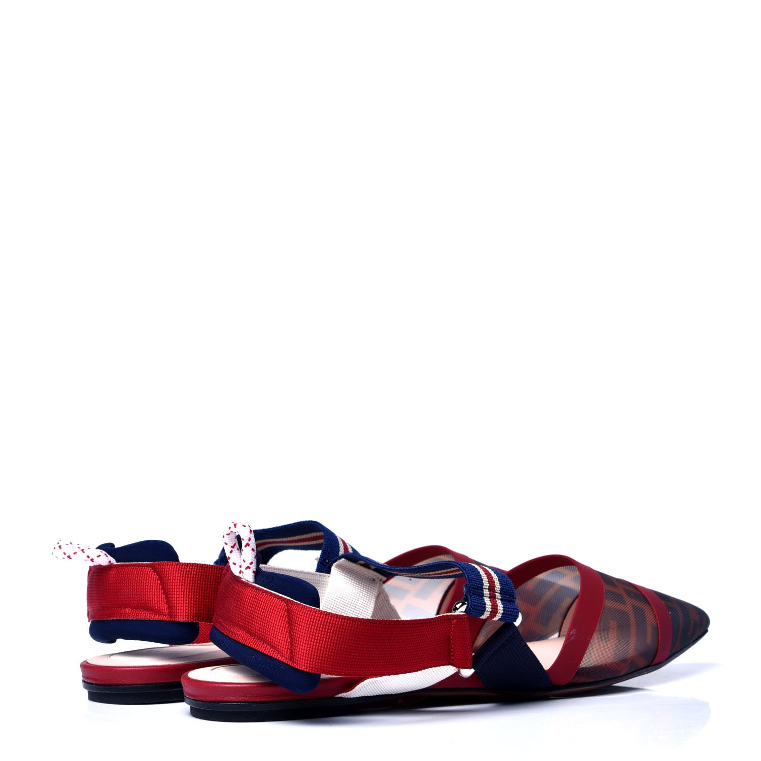 Fendi Technical Mesh FF Colibri Slingback Ballerina Flats 40 Tobacco Moro Saffiro Ciliegia 3 of 6