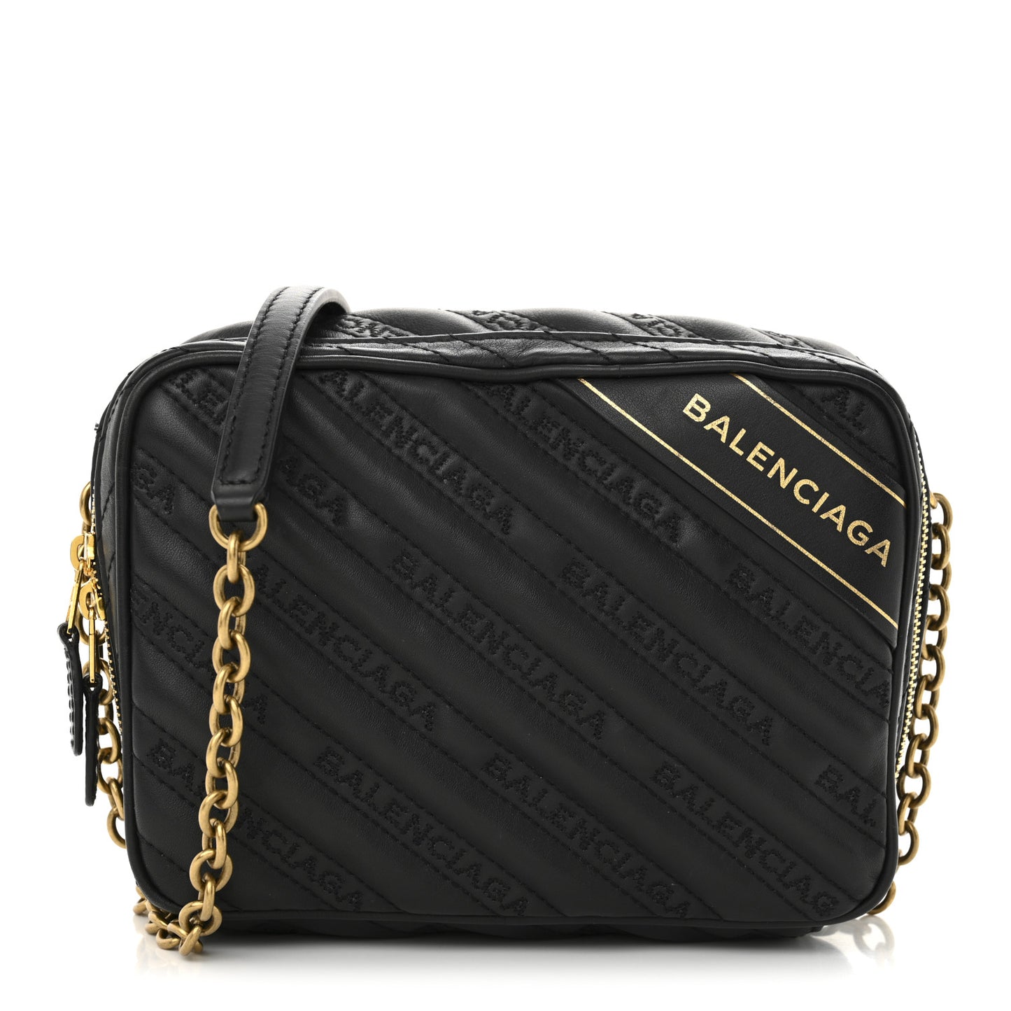 Calfskin Logo Matelasse Chain Strap Blanket Reporter XS Black