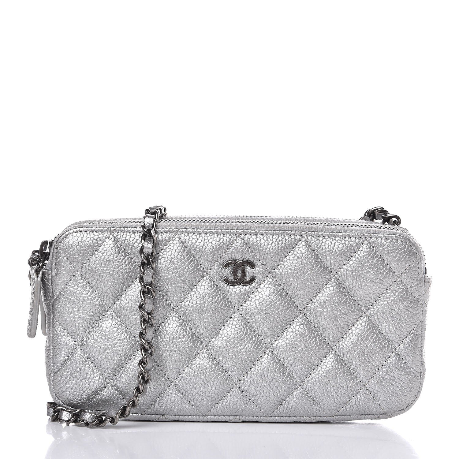 Chanel Metallic Caviar Quilted Small Clutch With Chain Silver 1 of 10