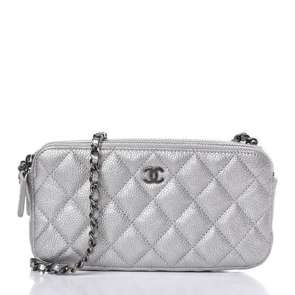 Chanel Metallic Caviar Quilted Small Clutch With Chain Silver 1 of 10