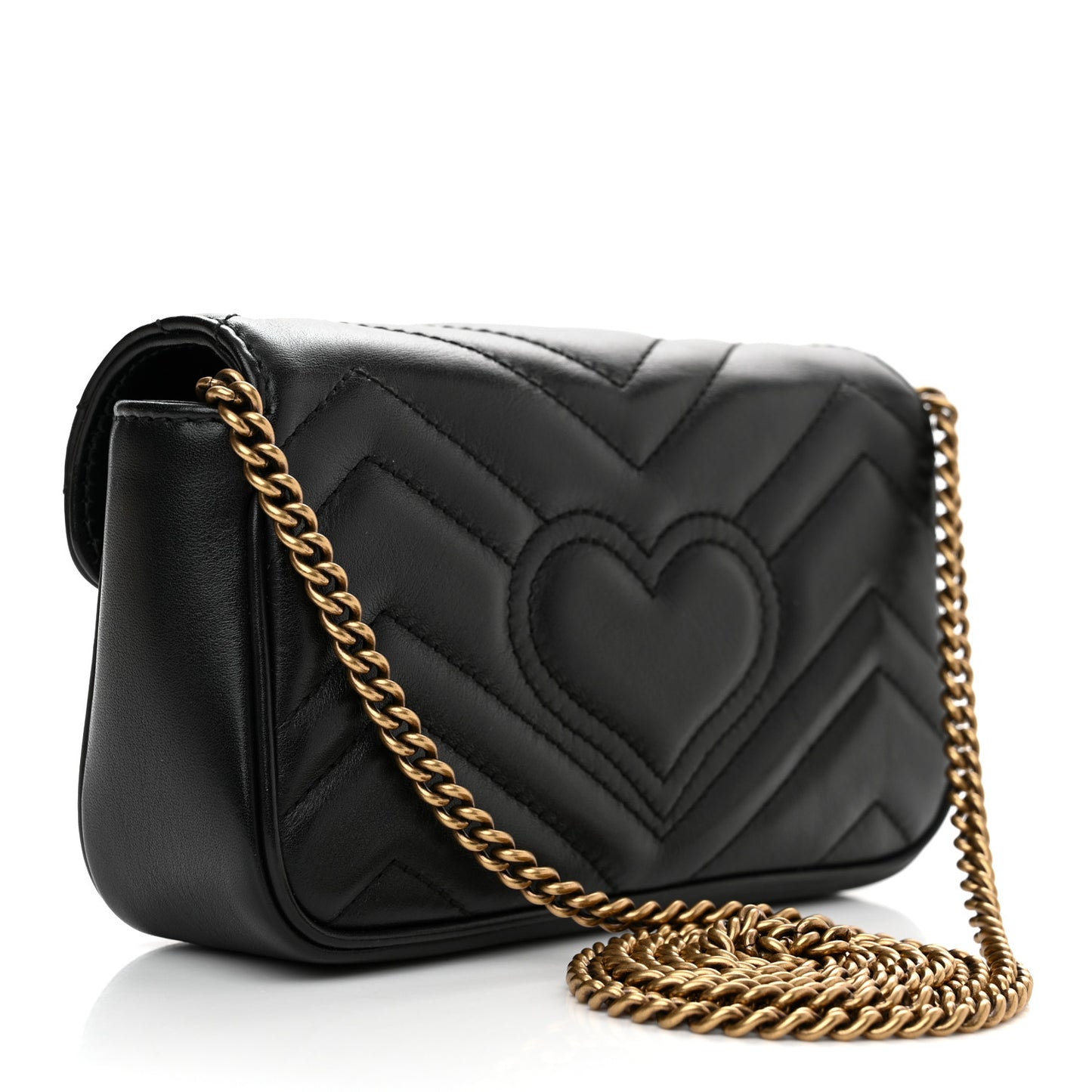 Calfskin Matelasse Super Mini GG Marmont Shoulder Bag Black