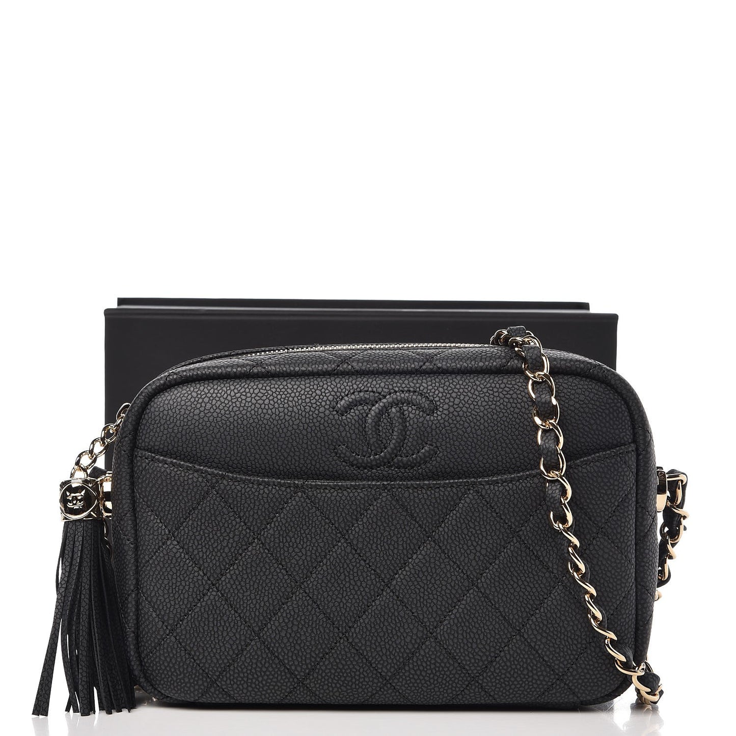 Caviar Quilted Coco Tassel Camera Case Black
