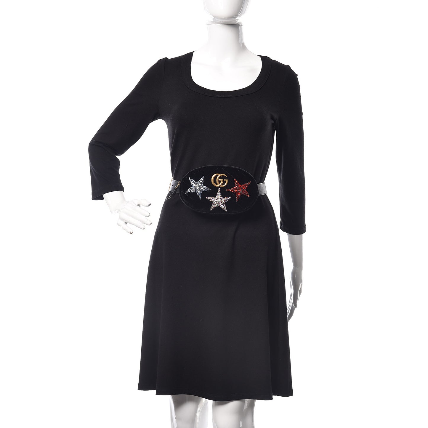 Velvet Matelasse Crystal Star GG Marmont Belt Bag 95 38 Black
